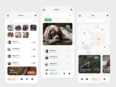 Service for pet lovers app design dog flat graphic design illustration map menu pets typography ui ux