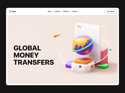 Corx - Website design with 3D for a money transfer company 3d 3d illustrations animation corporate website landing page design motion motion graphics saas scroll ui ux web design website design