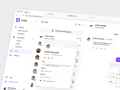 Linky - Pop Up Profile cansaas clean clear contact dashboard design interface minimalis pop up profile saas software status task team technology ui ux web app