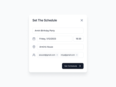 Modal Components - Set Schedule calendar design modal modalcomponent modalconfirmation schedule simpleui ui uicalendar uidesign uiinvitation uimodal uiux uiuxcalendar uiuxdesign uiuxdesigner uiuxmodal uxmodal webdesign