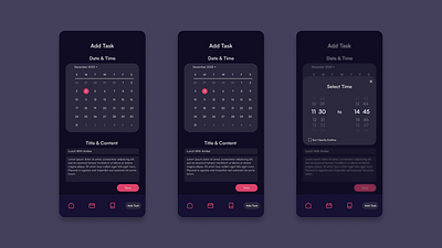 Task App III app calendar clean clock dark date design designer planning purple review schedule simple time ui ux