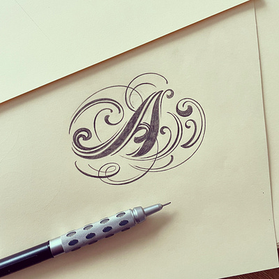 Dynamic A flourishes lettering sketch