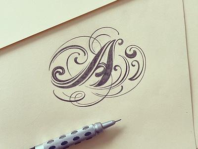 Dynamic A flourishes lettering sketch