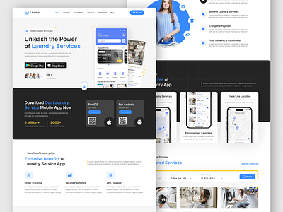 Laundry App Landing Page | Figma UIUX Design | Landing Page UI app app landing page design figma figma designer figma ui ux designer figma web designer hire dedicated uiux designer hire ui ux designer landing page laundry app landing page laundry website uxui web web designer web designer in usa web developer webflow website design wordpress