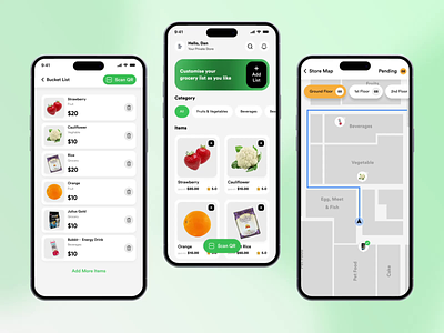 Shopping List App Design With QR Code and Store Map android animation app concept app design app designer ecommerce app grocery ios mall map mobile app motion graphics online shop product design shopping shopping cart shopping list shopping mall store uiux