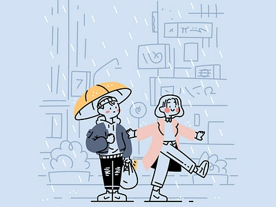 Big in Japan character couple drawing editorial hand drawn hypebeast illustration illustrator japan line art minimal people rain street teenagers tokyo umbrella vector