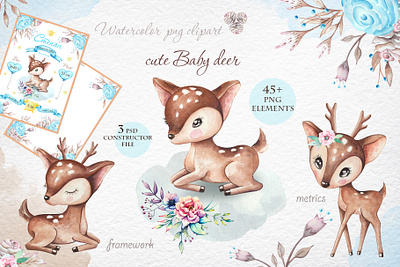 Watercolor clipart cute baby deer animals png baby card baby illustration baby shower clipart cute animals cute animals watercolor deer watercolor forest babies forest clipart illustration kids little animals milestone cards newborn baby nursery art nursery decor watercolor watercolor forest