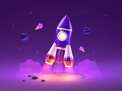 🚀 Space rocket 3d graphic design ui