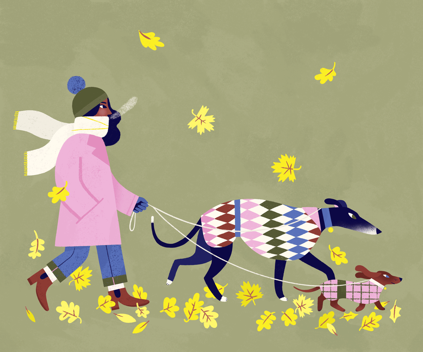 Autumn Walk autumn dachshund dog walker dogs exercise greyhound healthy illustration leaves walking
