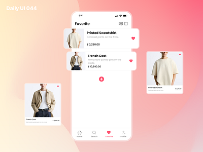 Daily UI 044: Favorite add catalog clothing dailyui dailyuichallenge design favorites figma heart mobile app mobile design mobile screen price product product design resize ui