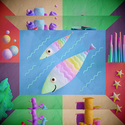 Fesh 3d animation clay fish motion graphics