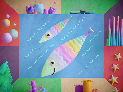 Fesh 3d animation clay fish motion graphics
