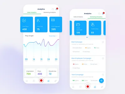 Analytics Mobile App analytics button chart clean creative design flat graphic design illustration kpi list menu mobile mobile app statistics tab ui uiux ux video recording