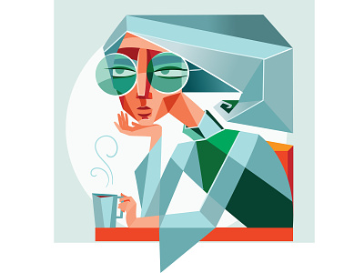 In the cafe art character coffee concept cubism design geometric art girl graphic design illustration illustrator vector