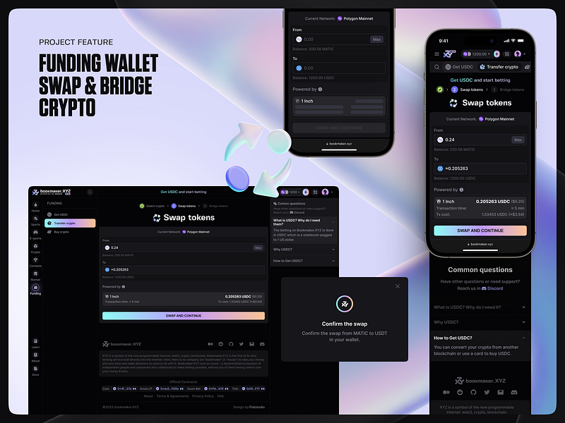 Bookmaker.xyz: Funding app bookmaker branding crypto decentralized design esports interface logo sports sportsbook swap tokens ui ux wallet web web design web3