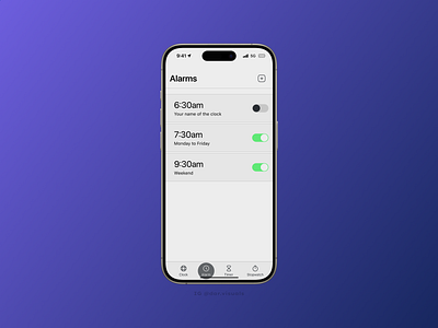 Alarm Clock - Daily UI Challange #23 active states alarm app best shot challange clock creative daily design figma graphic design ios mobile stopwatch timer ui user interface ux