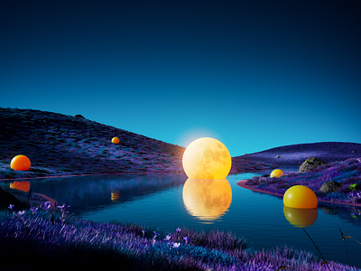 Moon 3d c4d cinema4d color desert landscape moon night redshift render