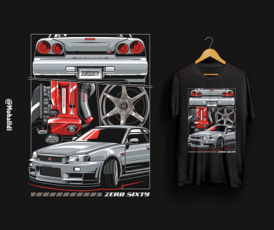 ZEROSIXTY V-Spec GT-R R34 car tshirt gtr r34 skyline