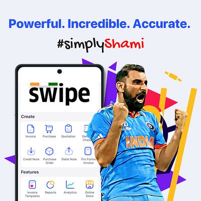 Give Power to Your Business with Swipe Billing App art billing bowler branding cricket digitalpainting graphic design invoicing shami swipe vector worldcup2023