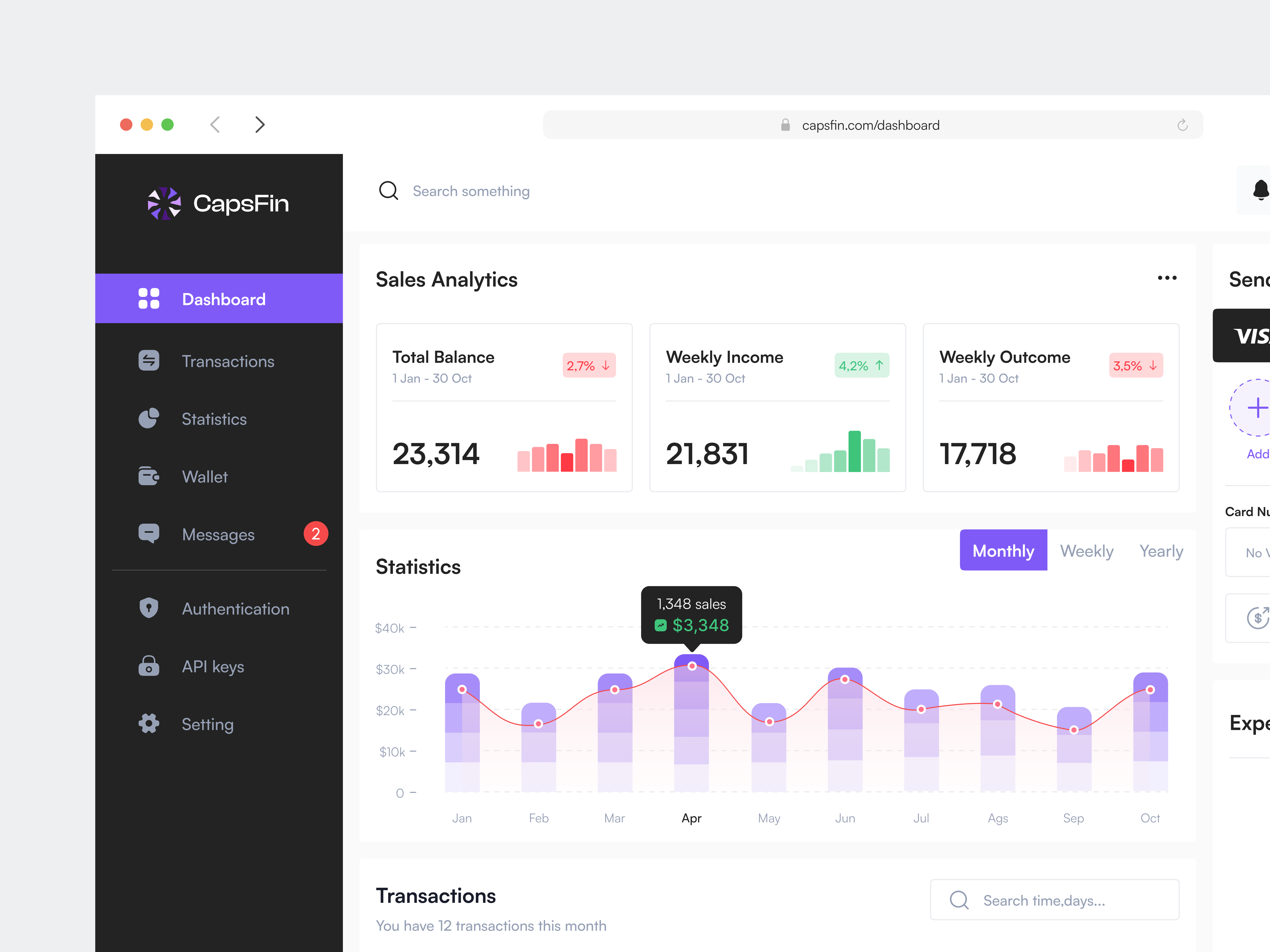 CapsFin - Finance Dashboard bank card bank dashboard chart coin credit card dashboard e wallet finance finance dashboard financial income management money money transfer payment savings transaction ui ux web app
