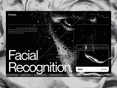 Facial Recognition System - Wudezig 3d abstract ai web ai website branding brutalist dark mode face recognition face tracking face web hero inspiration hero section modern nozaracy style ui user interface ux web design website