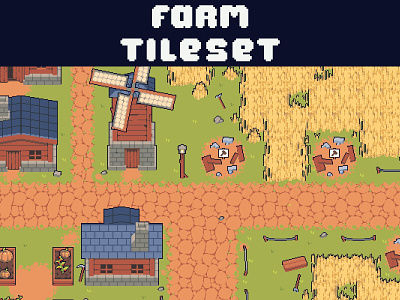 Farm Tileset Pixel Art Asset Pack for Tower Defense 2d 32x32 art asset assets fantasy farm game game assets gamedev illustration indie indie game pixel pixelart pixelated rpg tileset tilesets top down