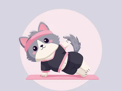 Fitness with Kitty cat core routine design exercising figure fitness fitness cat fitness club graphic design gym health illustration kitty pilates sport training vector vector illustration wellness yoga