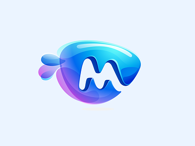 M letter logo made of spring water and dew drops alphabet design dew drop eco gradient icon illusion illustration letter logo mark pure shine splash water