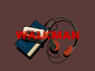 Walkman feat. Awesome Mix Vol.1 80 audio casette design device digitalart digitalpainting ear graphic design headphone headset illustration radio record retro walkman