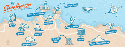 Shoalhaven Illustrated Map australia cartography design editorial illustration illustrated map illustration illustrator map map design map designer maps spot illustration tourism travel travel inspired