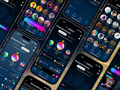 Vault Music - Fantasy Record Label app design artists blockchain branding clean design feature graphic design leaderboard music music app points product design simple solana ui ui design user interface ux ux design