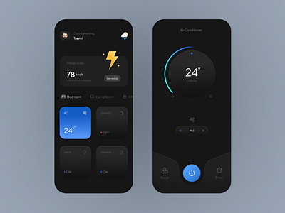 Mobile App - Smart Home Remote dark mode mobile app ui uidesign