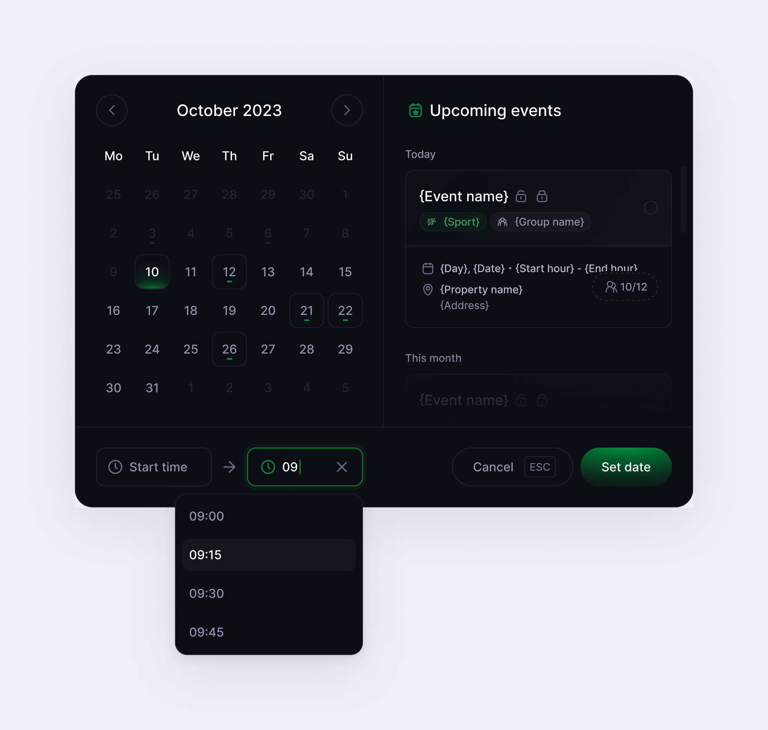 Date component・playerfinder button component date input playerfinder product select select menu