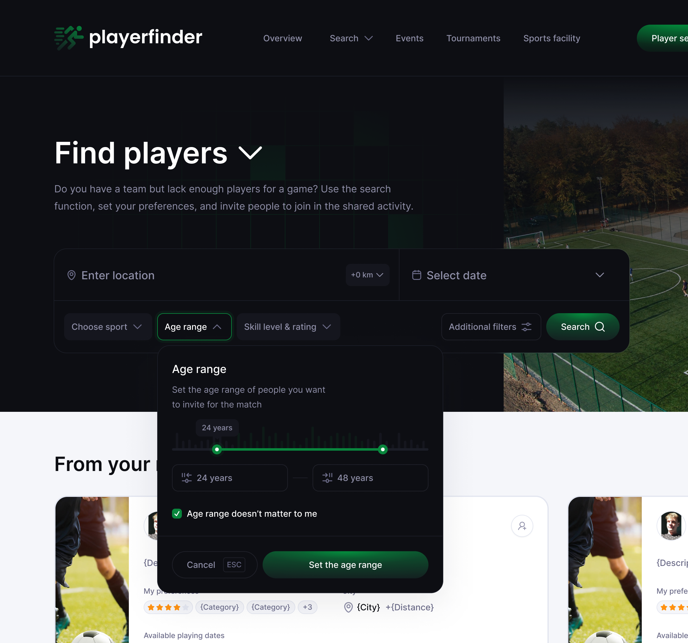 Age range・playerfinder age checkbox component finder modal player playerfinder product range