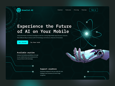 Knowlist.AI ai artificial intelligence hero header landing page ui web design