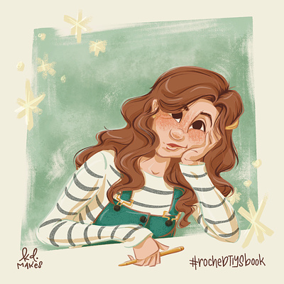 #DTIYS - Roche Woodworth book child cute drawing dtiys frame french girl illustration jumper kid leaning lit muted overalls portrait relaxed soft stripes texture