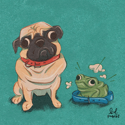 Inktober Revisited - Day 8 - Toad book child collar color cute dog drawing illustration ink inktober kid lit magic mistake oops poof pug silly texture toad