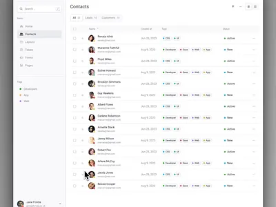 Saas UI blocks with Animations animation bulk crm dashboard details drawer filters grid modal table ui ux webapp