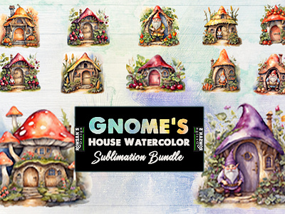 Watercolor Gnomes House Clipart Bundle branding christmas gnomes house clipart graphic design grinch house of gnomes clipart logo rowsans design thanksgiving watercolor watercolor gnomes watercolor gnomes house clipart