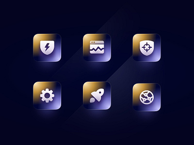 Icons for a new website we are crafting ✨ dark theme gradient icons network purple settings shield startup stats target ui web yelow