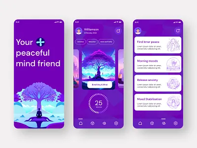 Meditation app design mobile app app design app design agency app designer app developer app development meditation meditation app meditation app design mindfulness modern app self help self help app self improvment ui designer ui kit wellness wellness app