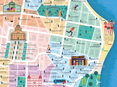 Fictional city illustrated map characters city design designer editorial illustration illustrated map illustration illustrator map maps podcast poster spot illustration