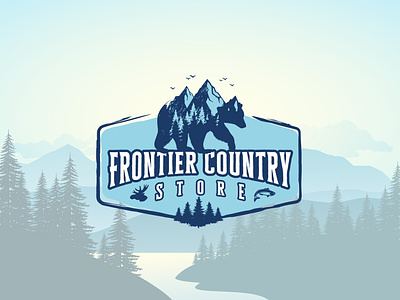 Frontier Country Store Logo Design alaska bear branding fish graphic design illustration logo moose mountains outdoors pine pine trees rustic trees typography vector wild
