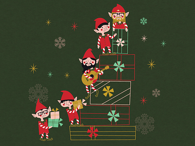 Christmas Elves christmas design elves graphic design holiday illustration mid century poster design retro vector