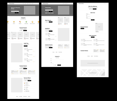 Wireframes of a Pharmacy Website graphic design ui ui ux wireframes