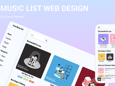 Music List Dashboard & Mobile App branding dashboard design development figma flutter landing page list mobile app music music list presentation reactjs ui uiux ux