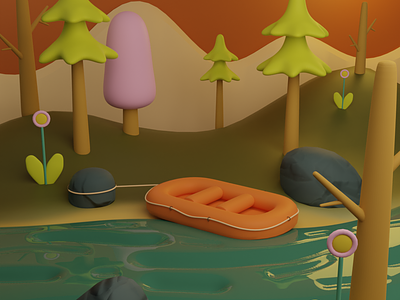 River Rafting Scene 3d 3d illustration adventure animation blender claymation cycles graphic design illustration outdoor raft river