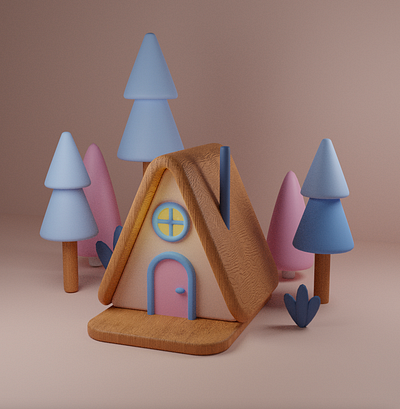 Little Forest Cabin 3d a frame adventure animation blender blender 3d cabin claymation cute cycles forest illustration outdoor pine tree