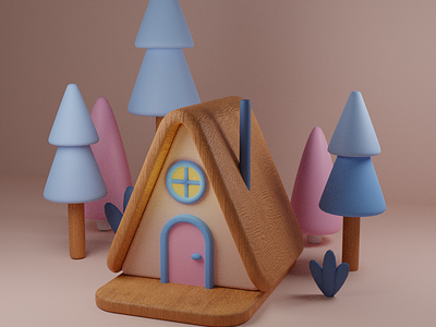Little Forest Cabin 3d a frame adventure animation blender blender 3d cabin claymation cute cycles forest illustration outdoor pine tree