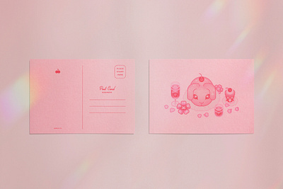 Pink Shimmer Postcard blossom bunny card cherry cute dessert illustration jello kawaii pink postcard rabbit